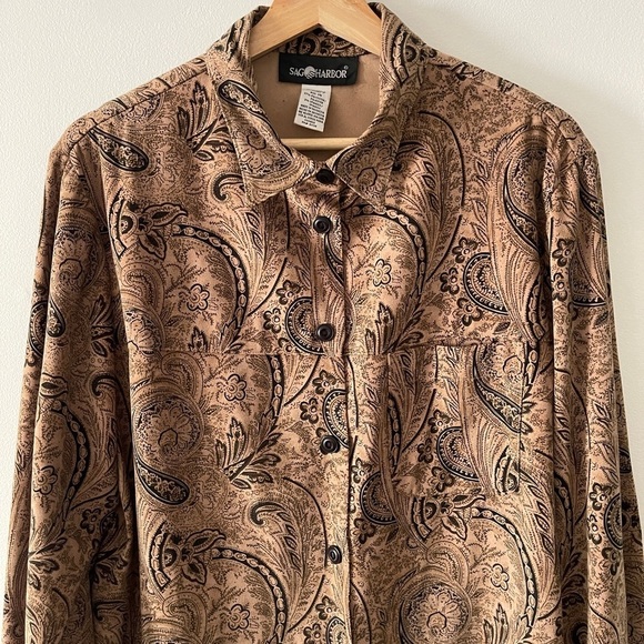 Vintage‎ Sag Harbor Brown Paisley Button Up Shirt Jacket 14 - Picture 2 of 7